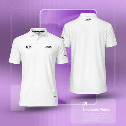 Stag Global APX Pure White Sports T-Shirt for Men | Half Sleeve Collar Neck | 4-Way Stretch | Moisture Wicking | 140 GSM Interlock Fabric