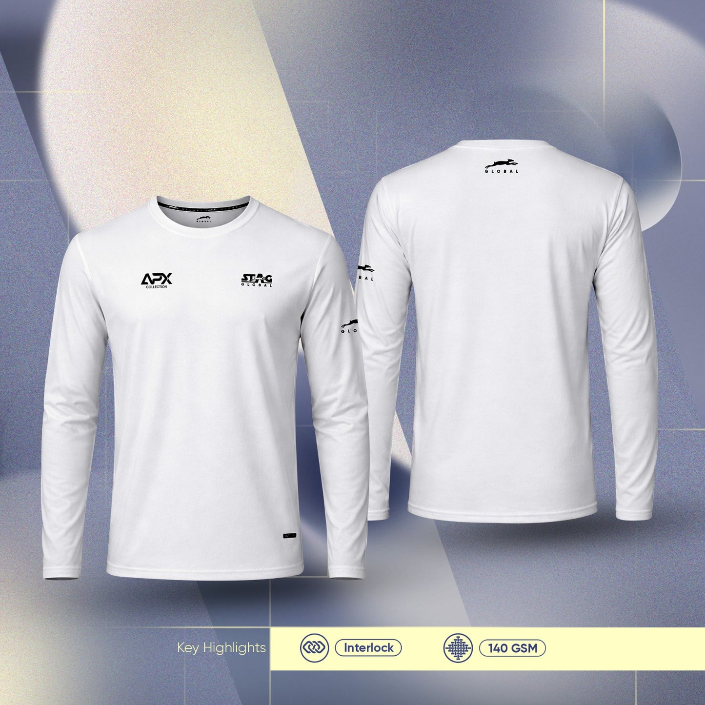 Stag Global APX Pure White Full Sleeve Sports T-Shirt for Men | Round Neck | 4-Way Stretch | Moisture Wicking | 140 GSM