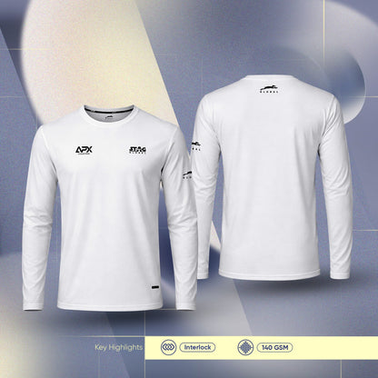 Stag Global APX Pure White Full Sleeve Sports T-Shirt for Men | Round Neck | 4-Way Stretch | Moisture Wicking | 140 GSM