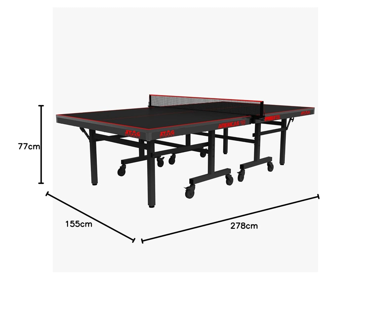 STAG GLOBAL Americas 16 Table Tennis Table 25mm Top (ITTF-Approved) Table with 2 TT Rackets, 6 Balls, 1 Table Cover & Clamp Net