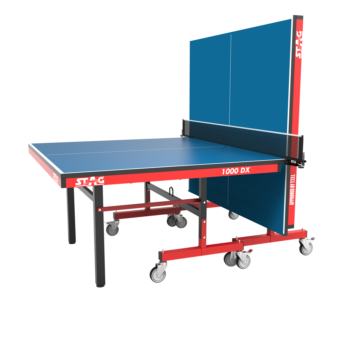 STAG GLOBAL Deluxe 1000 DX Table Tennis Table | 25mm Blue Top with 2 TT Rackets | 6 Balls | 1 Table Cover & Clamp Net