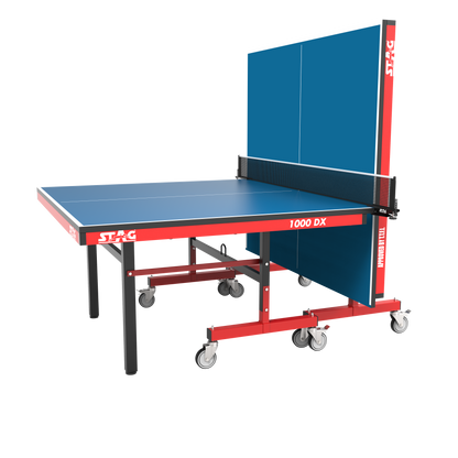 STAG GLOBAL Deluxe 1000 DX Table Tennis Table | 25mm Blue Top with 2 TT Rackets | 6 Balls | 1 Table Cover & Clamp Net