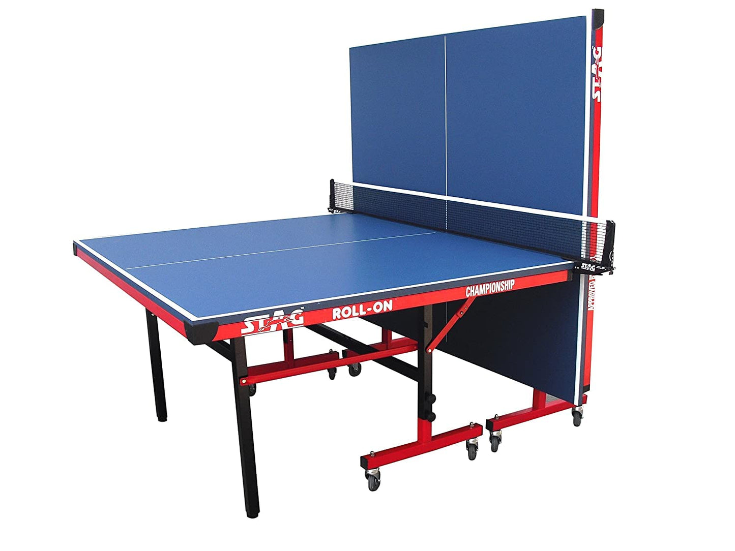 Stag Global Championship Roll-On Table Tennis Table Top Thickness 22 Mm with Net Set, Table Cover, 2 Racquets and 6 Balls Features Quick Assembly and Play Back Mode