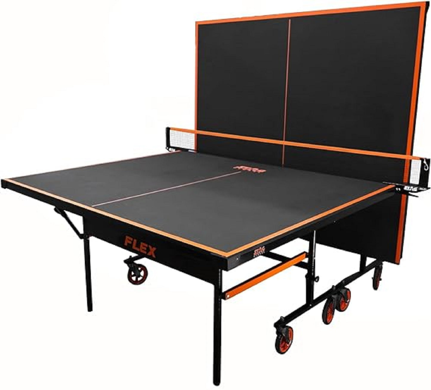 STAG GLOBAL Flex Table Tennis Table Black Top, Thickness 16mm with 2 TT Rackets, 6 Balls, 1 Table Cover & Clamp Net