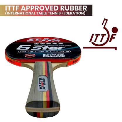 Stag 5 Star Table Tennis (T.T) Racket | Premium ITTF Approved Rubber| Beginner-Intermediate Series T.T Racquet|