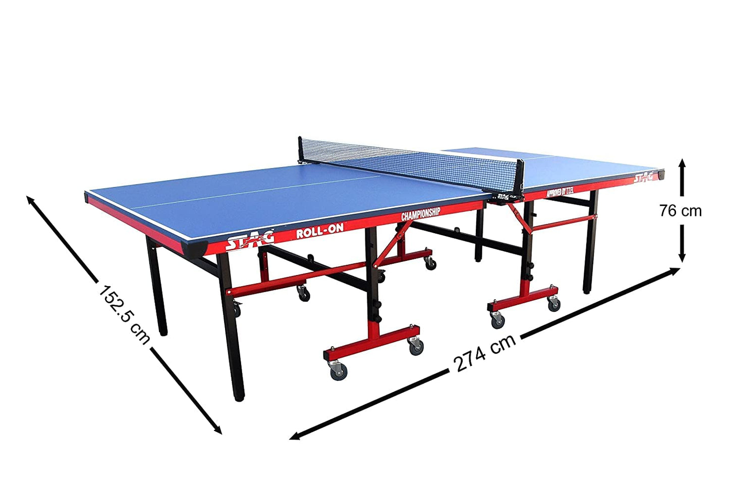 Stag Global Championship Roll-On Table Tennis Table Top Thickness 22 Mm with Net Set, Table Cover, 2 Racquets and 6 Balls Features Quick Assembly and Play Back Mode