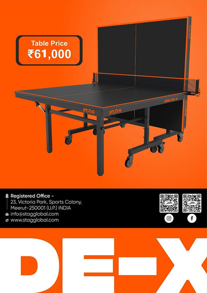 STAG GLOBAL 1000 DE-X Table Tennis Table |  Full Size Professional Table with  1 Table Cover |  2 TT Rackets |  6 Balls | 1 Clamp Net