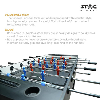 Stag Global Foosball Table| Premium Table Soccer for Kids, Adults with Cup Holders| Ideal for Home & Club