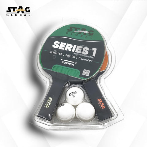 STAG GLOBAL Series 1 Table Tennis Playset | 2 Racquets & 3 Balls | Beginner & Recreational Use