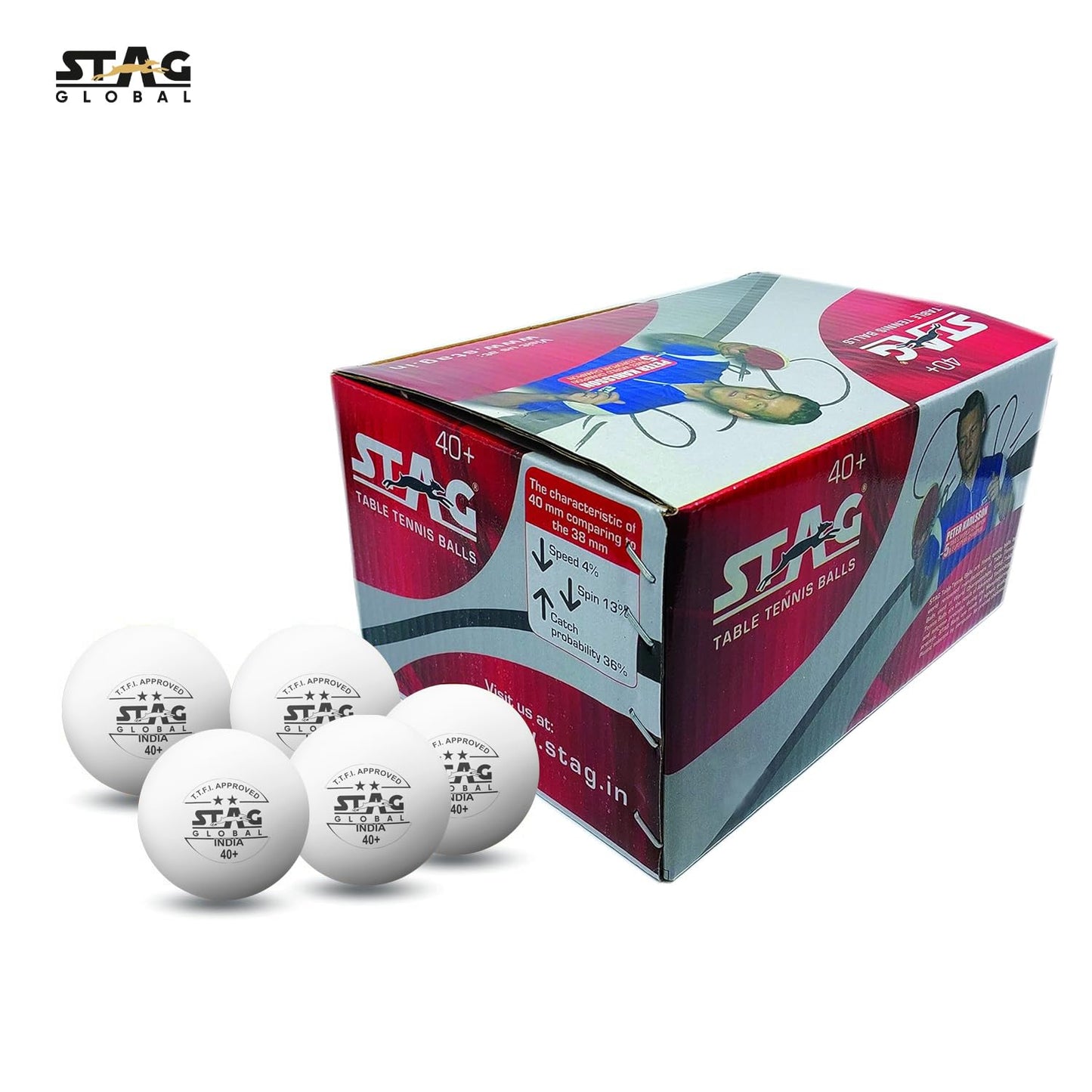 Stag Global 2 Star Plastic Table Tennis Ball White Available Pack Of 12 ,30, 72, 90