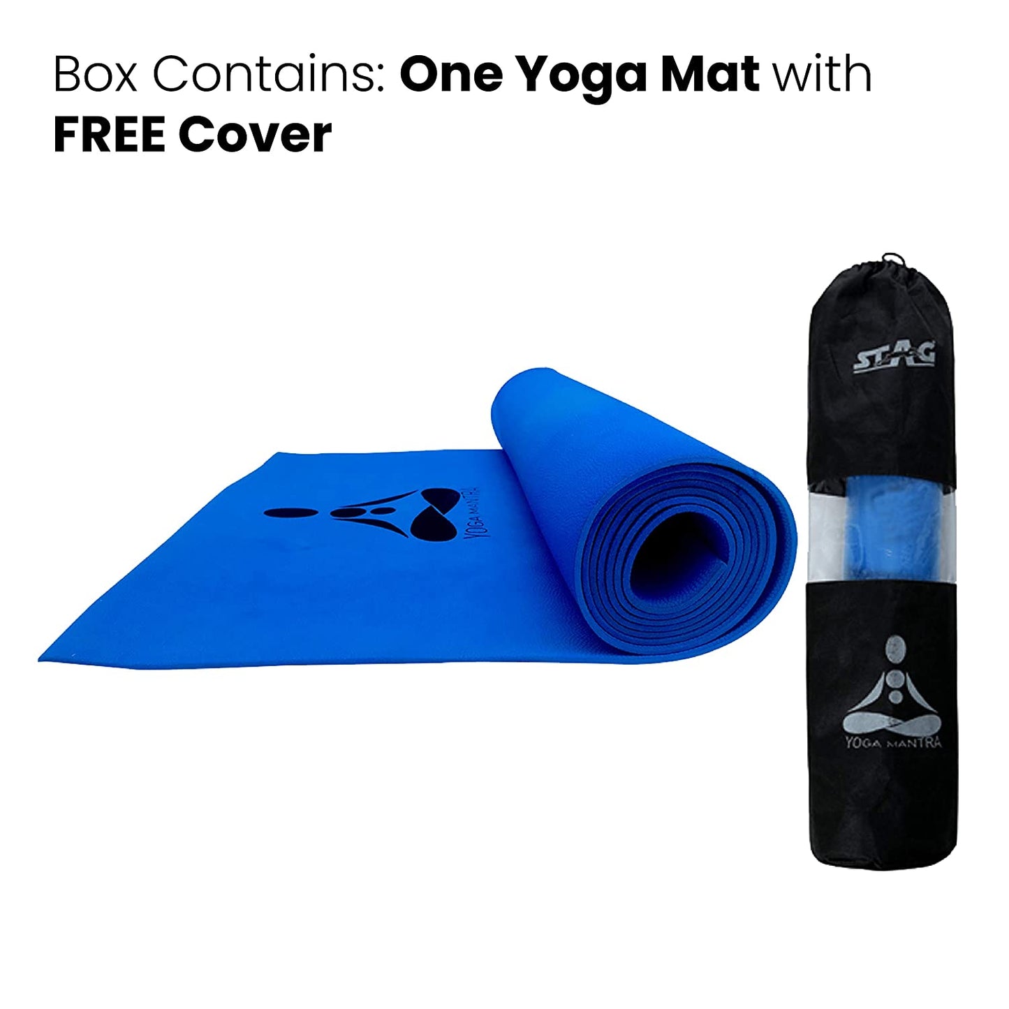 STAG YOGA MANTRA PLAIN BLUE MAT WITH BAG, 8MM THICKNESS