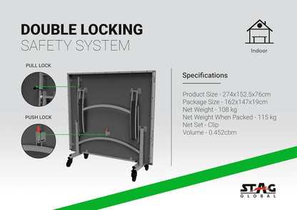 STAG GLOBAL Active Series Table Tennis Table With 2 Racket, 6 Balls, Clamp Net, 1 Cover