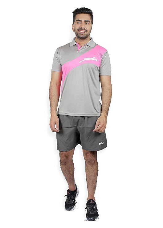 Stag Men's Solid Regular Fit T-Shirt (Model: Aim (Black/Green and Light Grey/ Pink)