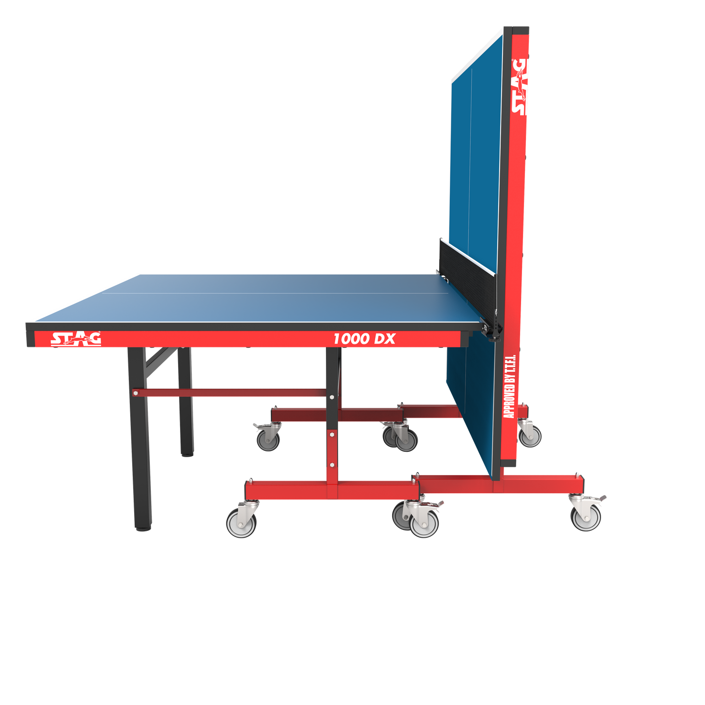 STAG GLOBAL Deluxe 1000 DX Table Tennis Table | 25mm Blue Top with 2 TT Rackets | 6 Balls | 1 Table Cover & Clamp Net