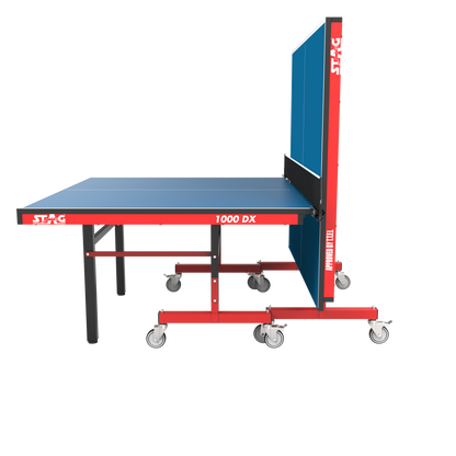 STAG GLOBAL Deluxe 1000 DX Table Tennis Table | 25mm Blue Top with 2 TT Rackets | 6 Balls | 1 Table Cover & Clamp Net