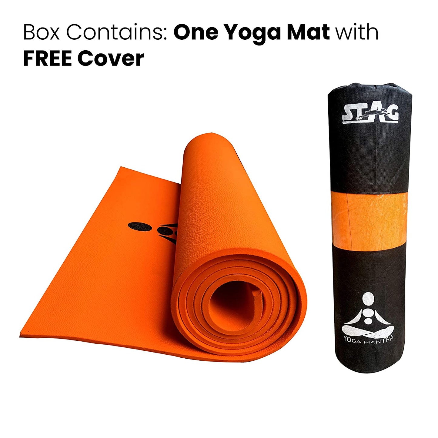 Stag Yoga Mantra Plain Orange Mat With Strap, 6MM Thickness