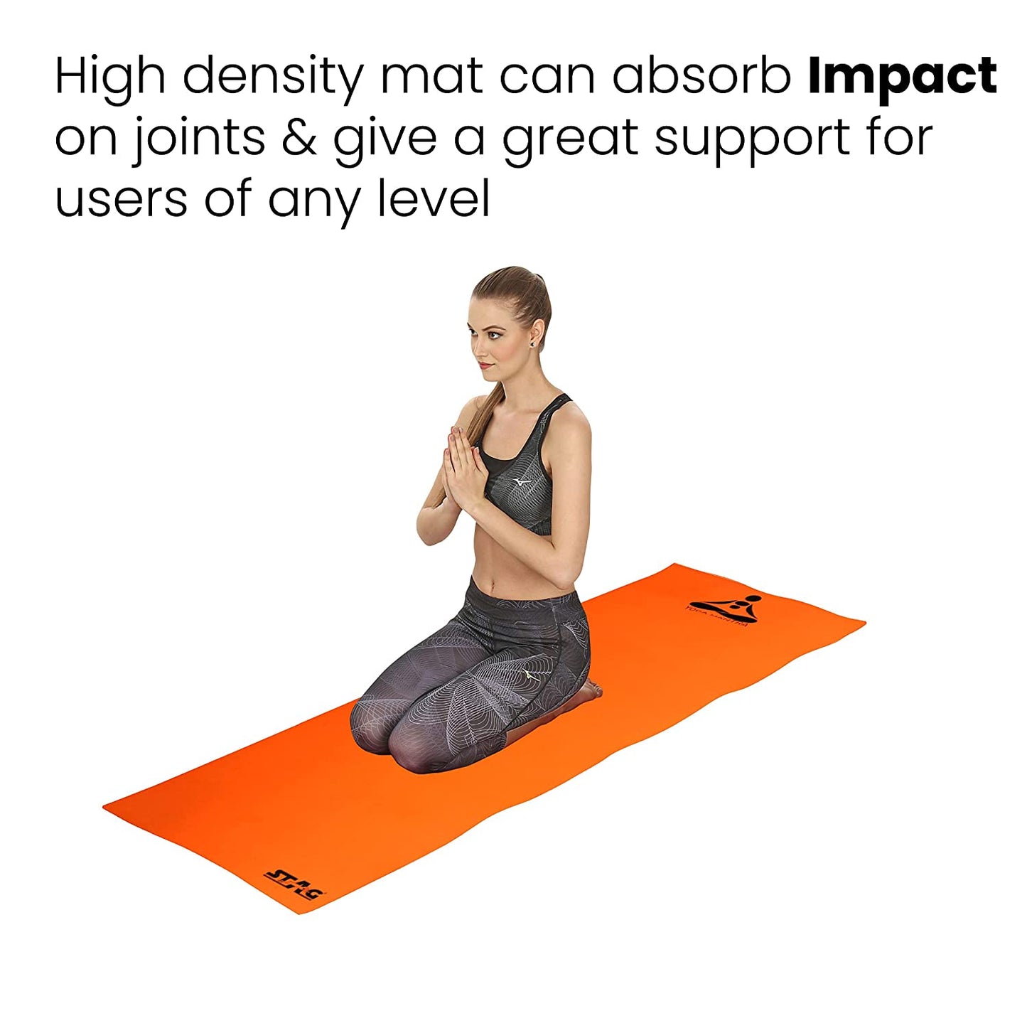 Stag Yoga Mantra Plain Orange Mat With Strap, 6MM Thickness