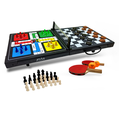 STAG GLOBAL 4 in 1  Supermini Table Tennis Table |  Portable  |  Ludo  Chess & Checkers |  Board Game Table