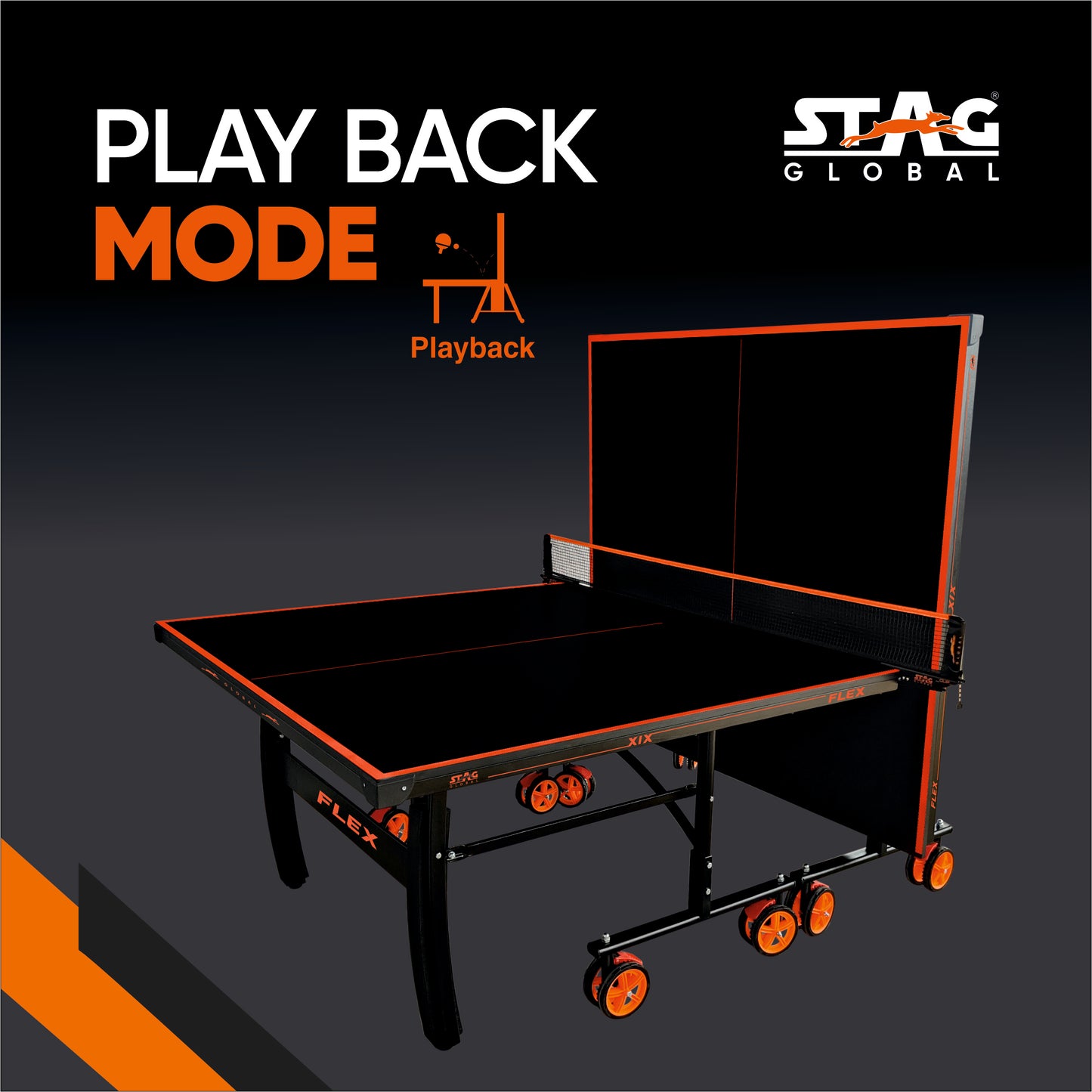 STAG (New Launch) Stag Global Flex Table Tennis Table Black Top | Thickness 19mm With Net Set, Table Cover, 2 Racquets And 6 Balls Features Quick Assembly And Play Back Mode