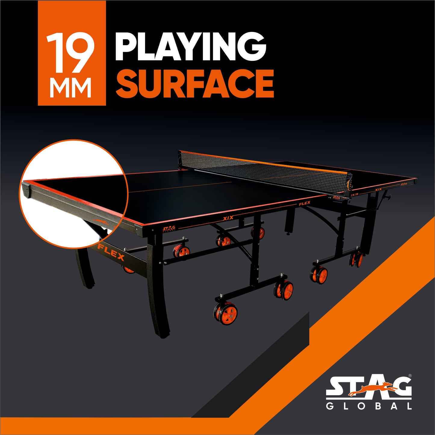 STAG (New Launch) Stag Global Flex Table Tennis Table Black Top | Thickness 19mm With Net Set, Table Cover, 2 Racquets And 6 Balls Features Quick Assembly And Play Back Mode