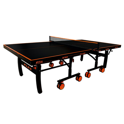 STAG (New Launch) Stag Global Flex Table Tennis Table Black Top | Thickness 25mm With Net Set, Table Cover, 2 Racquets And 6 Balls Features Quick Assembly And Play Back Mode