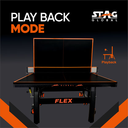 STAG (New Launch) Stag Global Flex Table Tennis Table Black Top | Thickness 25mm With Net Set, Table Cover, 2 Racquets And 6 Balls Features Quick Assembly And Play Back Mode