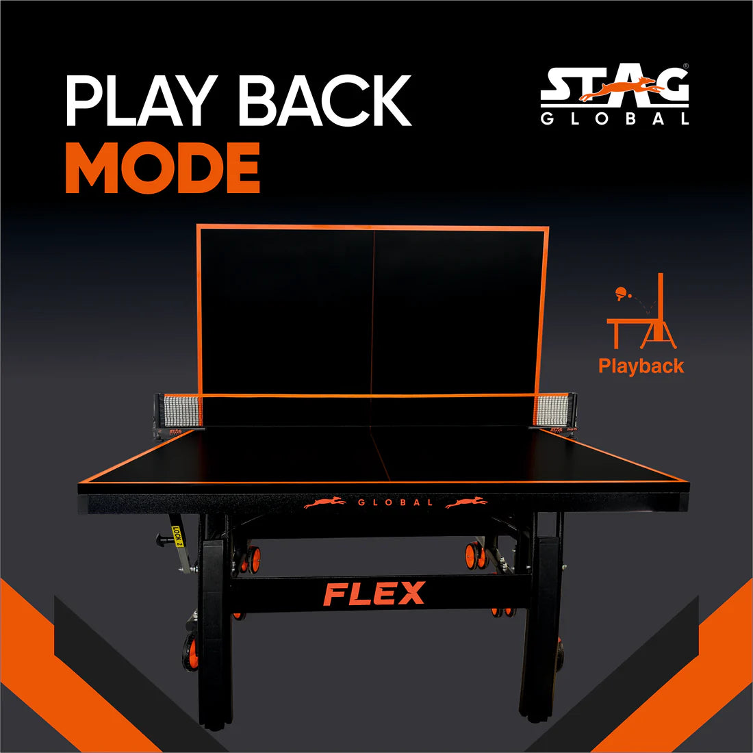 STAG GLOBAL Flex Table Tennis Table Black Top Thickness 22mm with 2 TT Rackets, 6 Balls, 1 Table Cover & Clamp Net