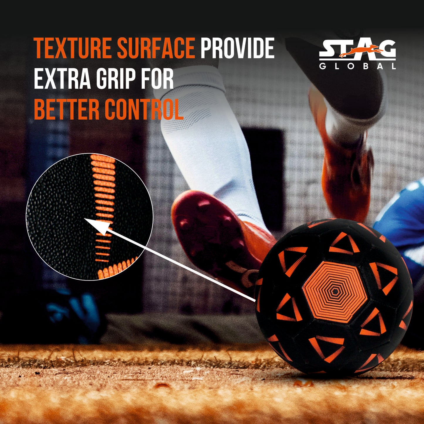 Stag Global Flex Street Football - Size: 5  (Pack of 1, Black/orange)