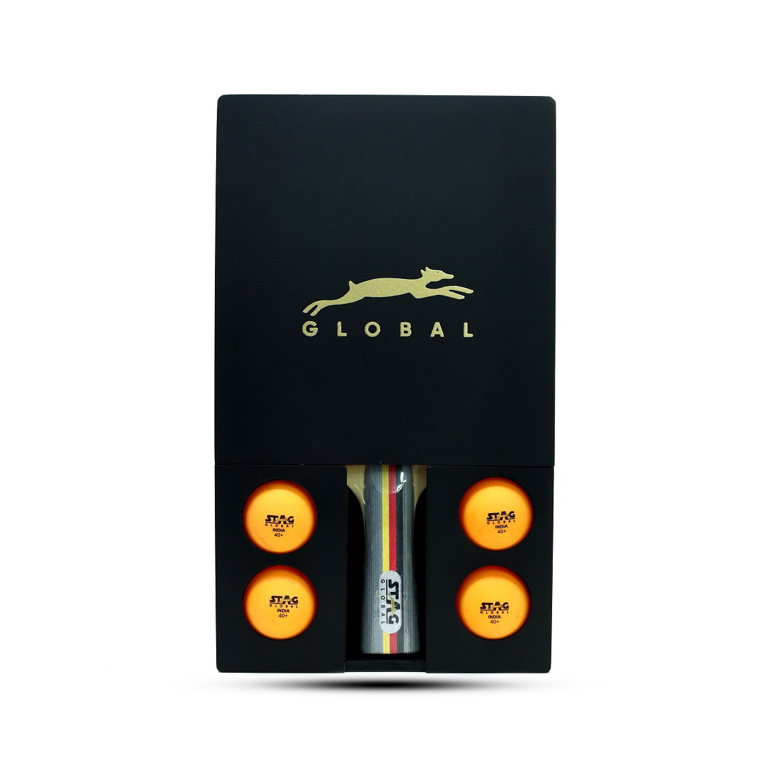 Stag Global Table Tennis Vegan Leather Case with Black Wooden  Box Bat Cover Free Size : Not Included Bat & Balls