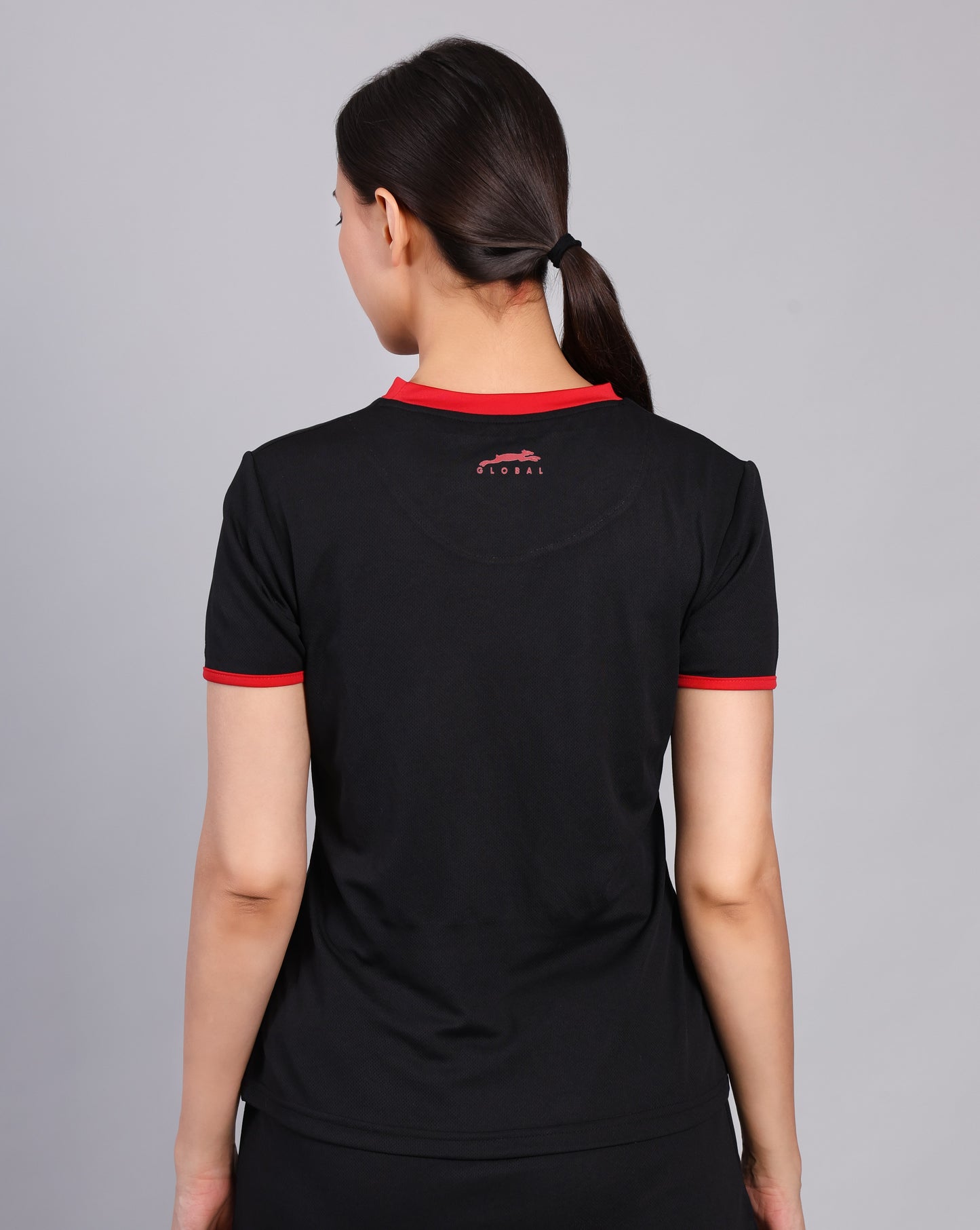 STAG GLOBAL Crest  Women's Sports T-Shirt  | Black/Pink |  100% Polyester | Lightweight & Quick Dry