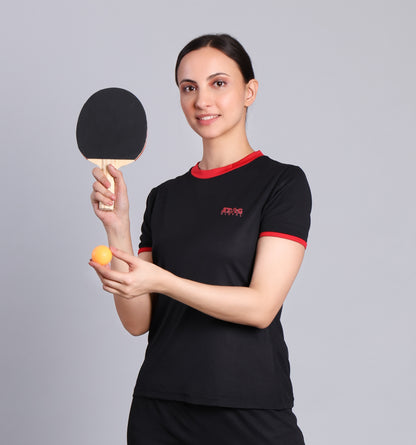 STAG GLOBAL Crest  Women's Sports T-Shirt  | Black/Pink |  100% Polyester | Lightweight & Quick Dry