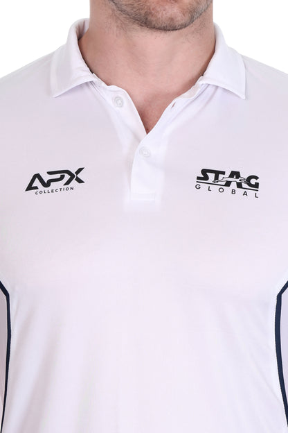 Stag Global APX Pure White Half Sleeve Sports Set for Men & Women | Collared T-Shirt with Track Pant | Moisture Wicking | 4-Way Stretch