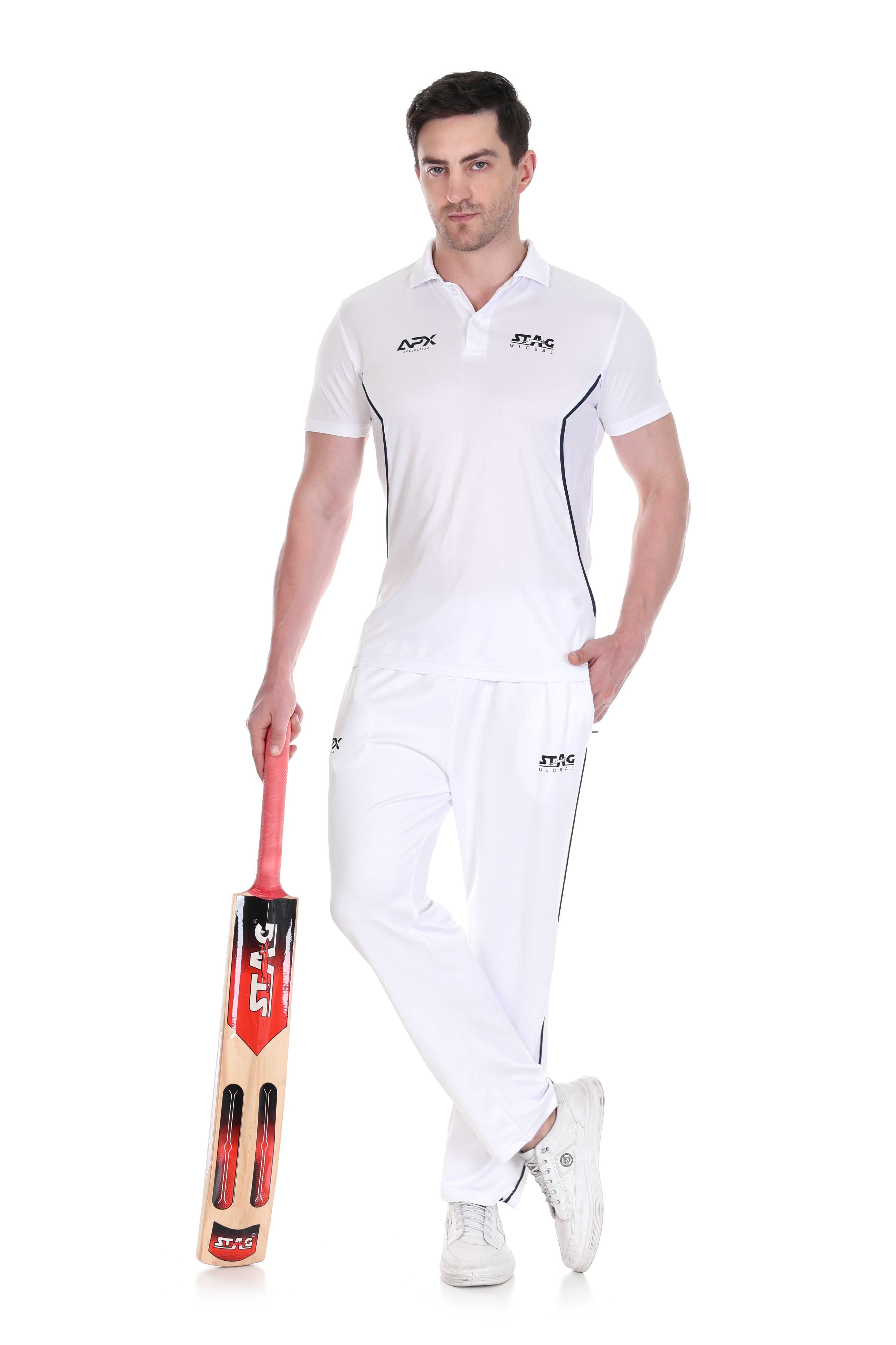 Stag Global APX Pure White Half Sleeve Sports Set for Men & Women | Collared T-Shirt with Track Pant | Moisture Wicking | 4-Way Stretch