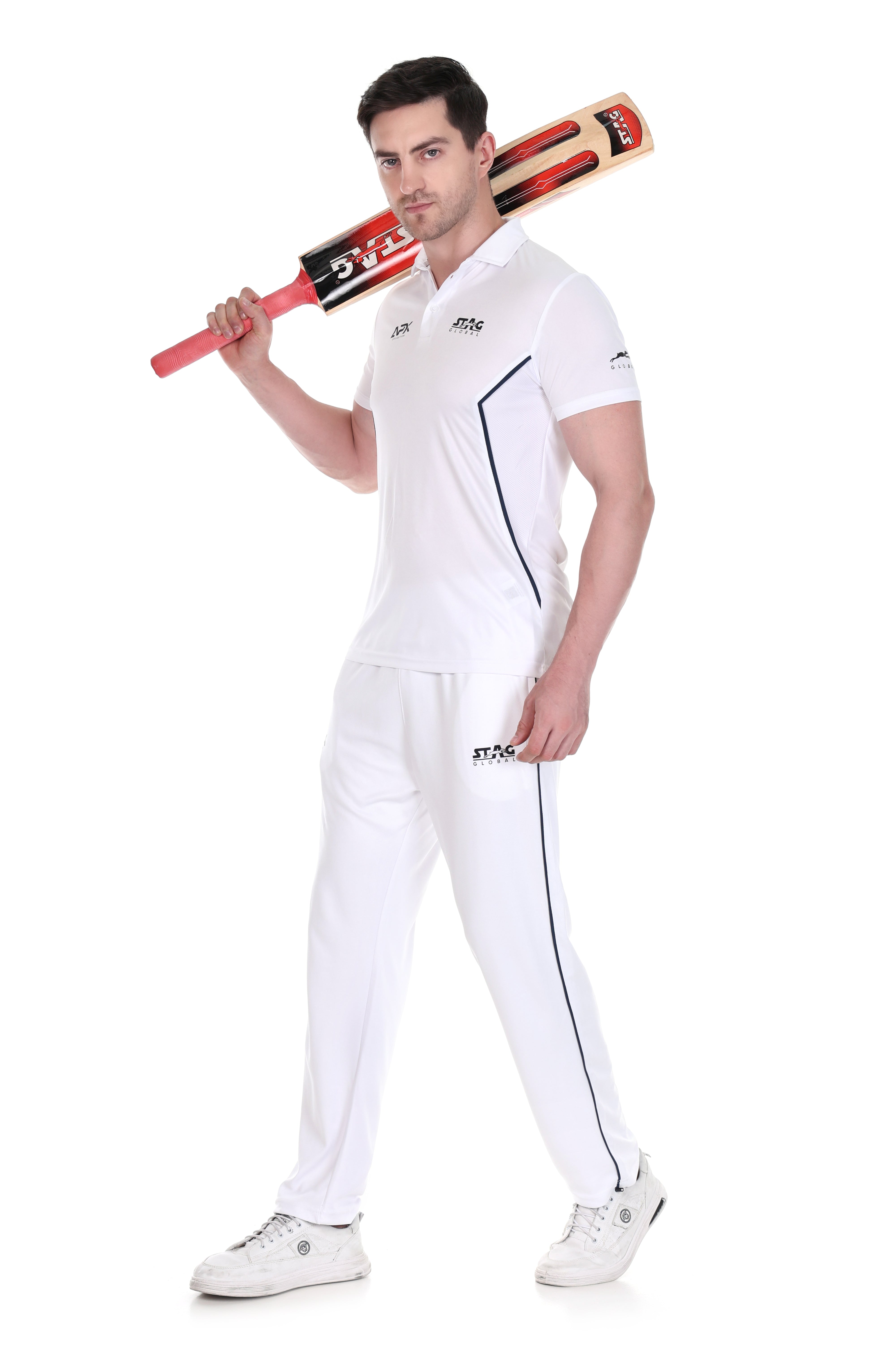 Stag Global APX Pure White Half Sleeve Sports Set for Men & Women | Collared T-Shirt with Track Pant | Moisture Wicking | 4-Way Stretch