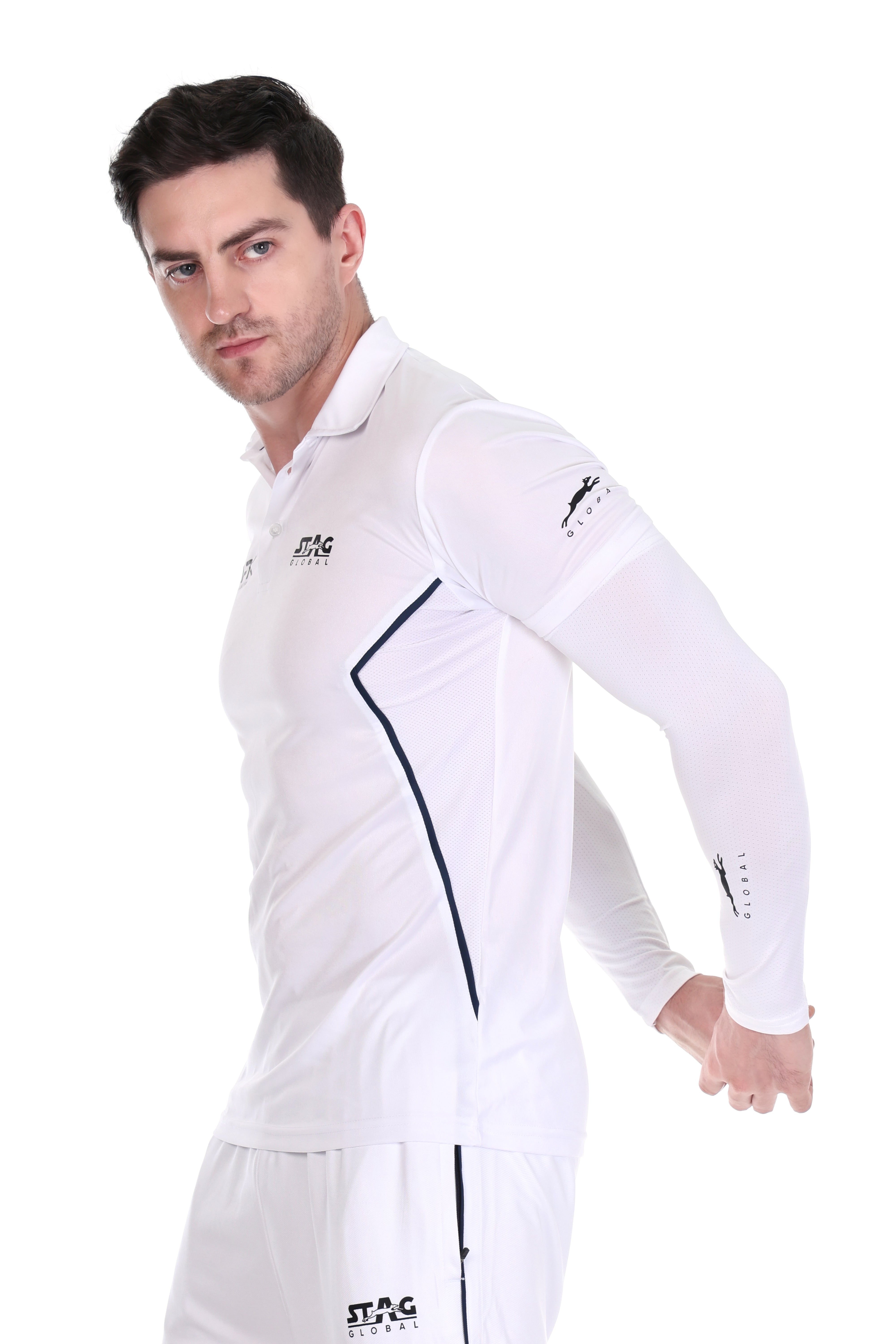 Stag Global APX Pure White Sports T-Shirt for Men | Half Sleeve Collar Neck | 4-Way Stretch | Moisture Wicking | 140 GSM Interlock Fabric
