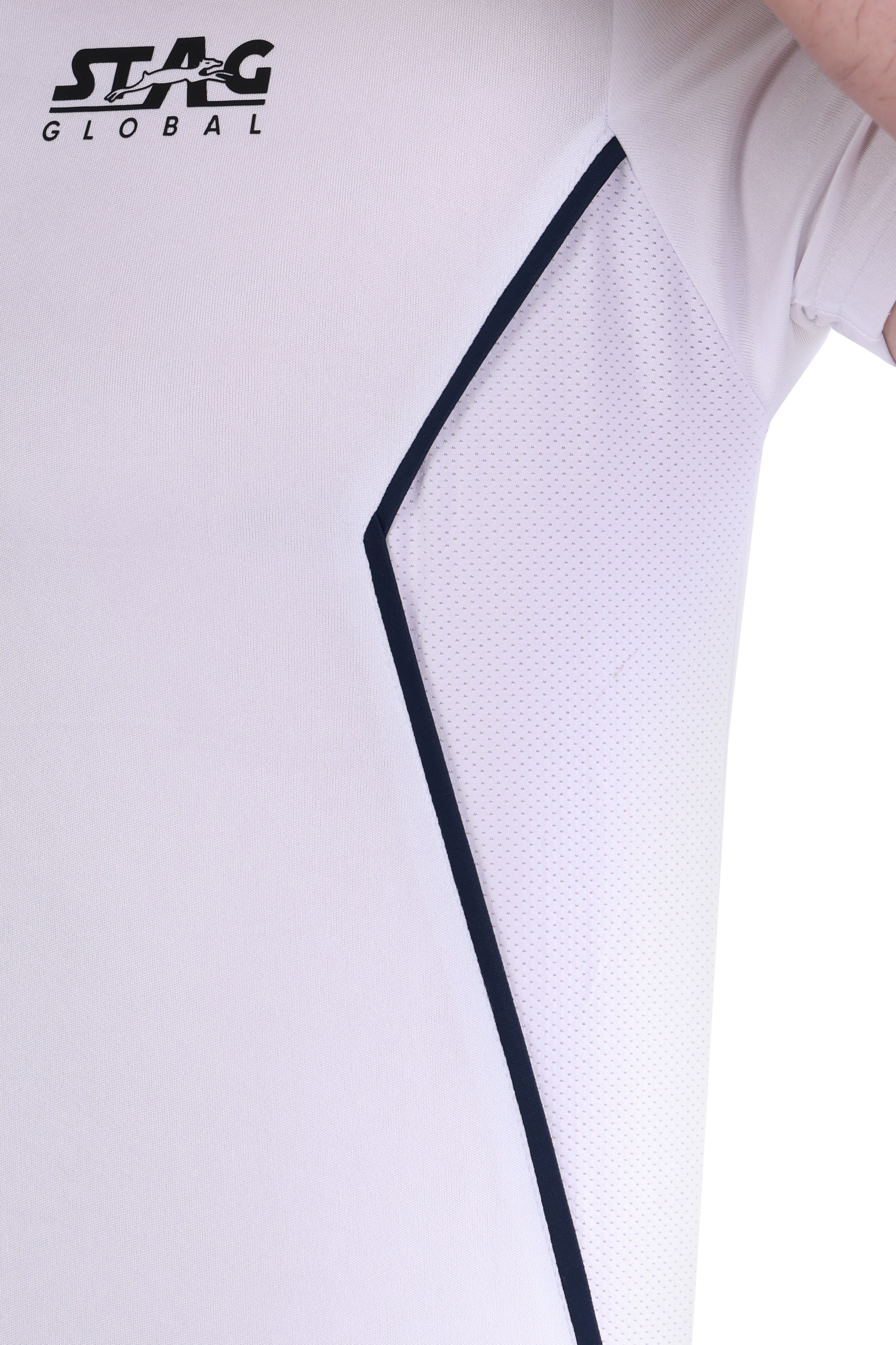 Stag Global APX Pure White Sports T-Shirt for Men | Half Sleeve Collar Neck | 4-Way Stretch | Moisture Wicking | 140 GSM Interlock Fabric