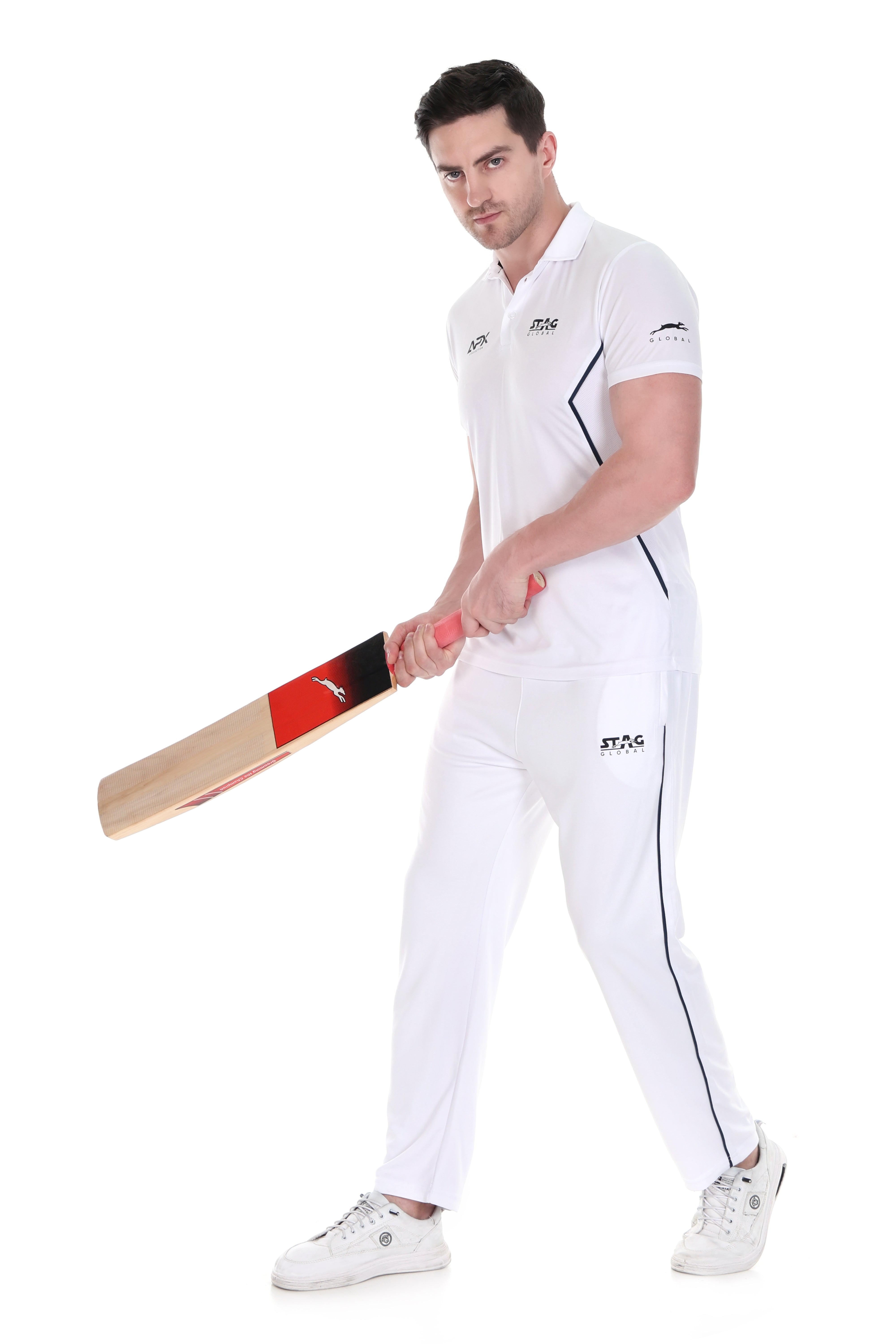 Stag Global APX Pure White Sports T-Shirt for Men | Half Sleeve Collar Neck | 4-Way Stretch | Moisture Wicking | 140 GSM Interlock Fabric