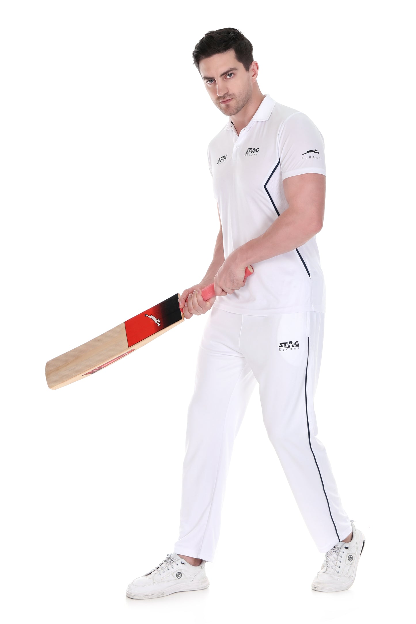 Stag Global APX Pure White Sports T-Shirt for Men | Half Sleeve Collar Neck | 4-Way Stretch | Moisture Wicking | 140 GSM Interlock Fabric