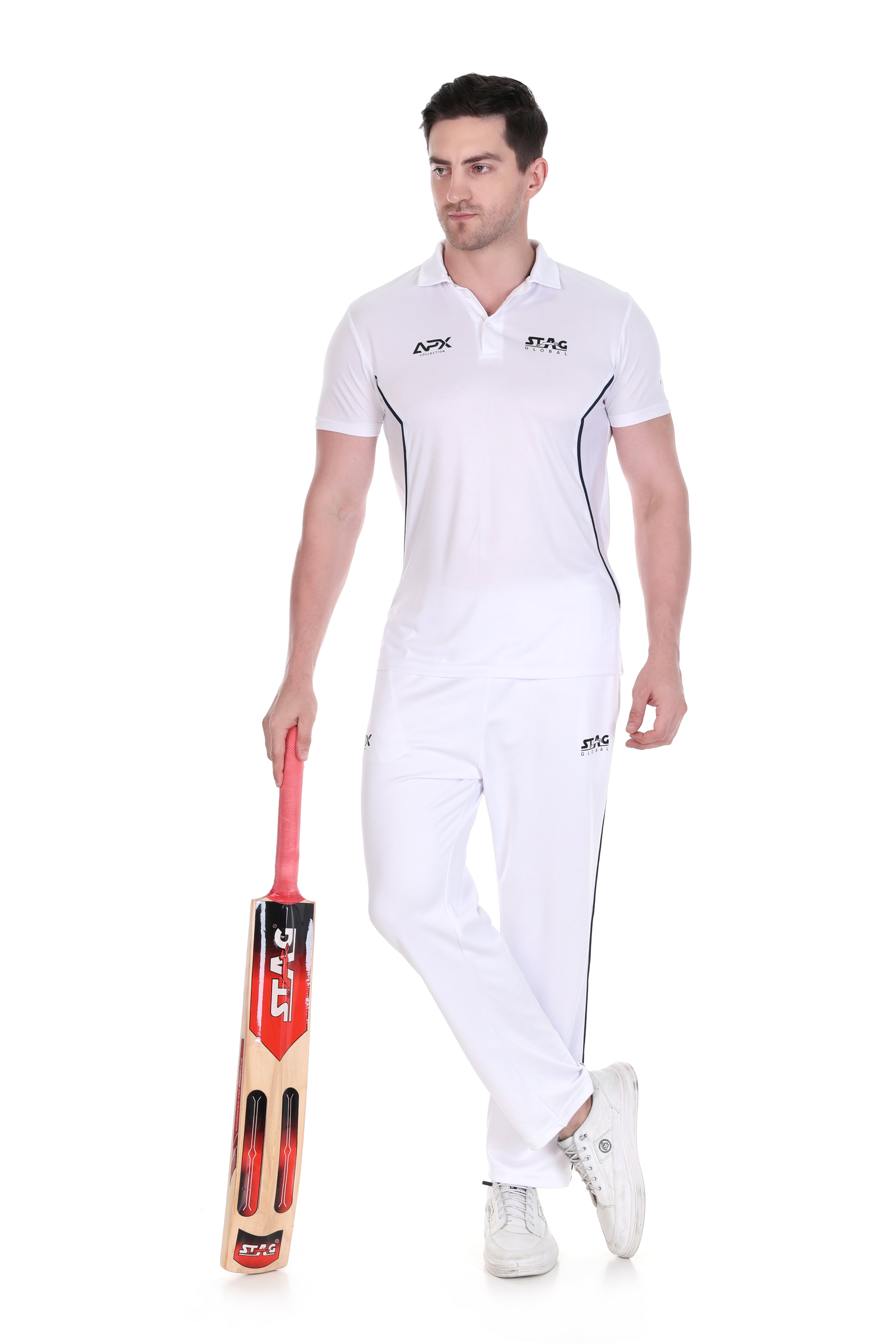 Stag Global APX Pure White Sports T-Shirt for Men | Half Sleeve Collar Neck | 4-Way Stretch | Moisture Wicking | 140 GSM Interlock Fabric