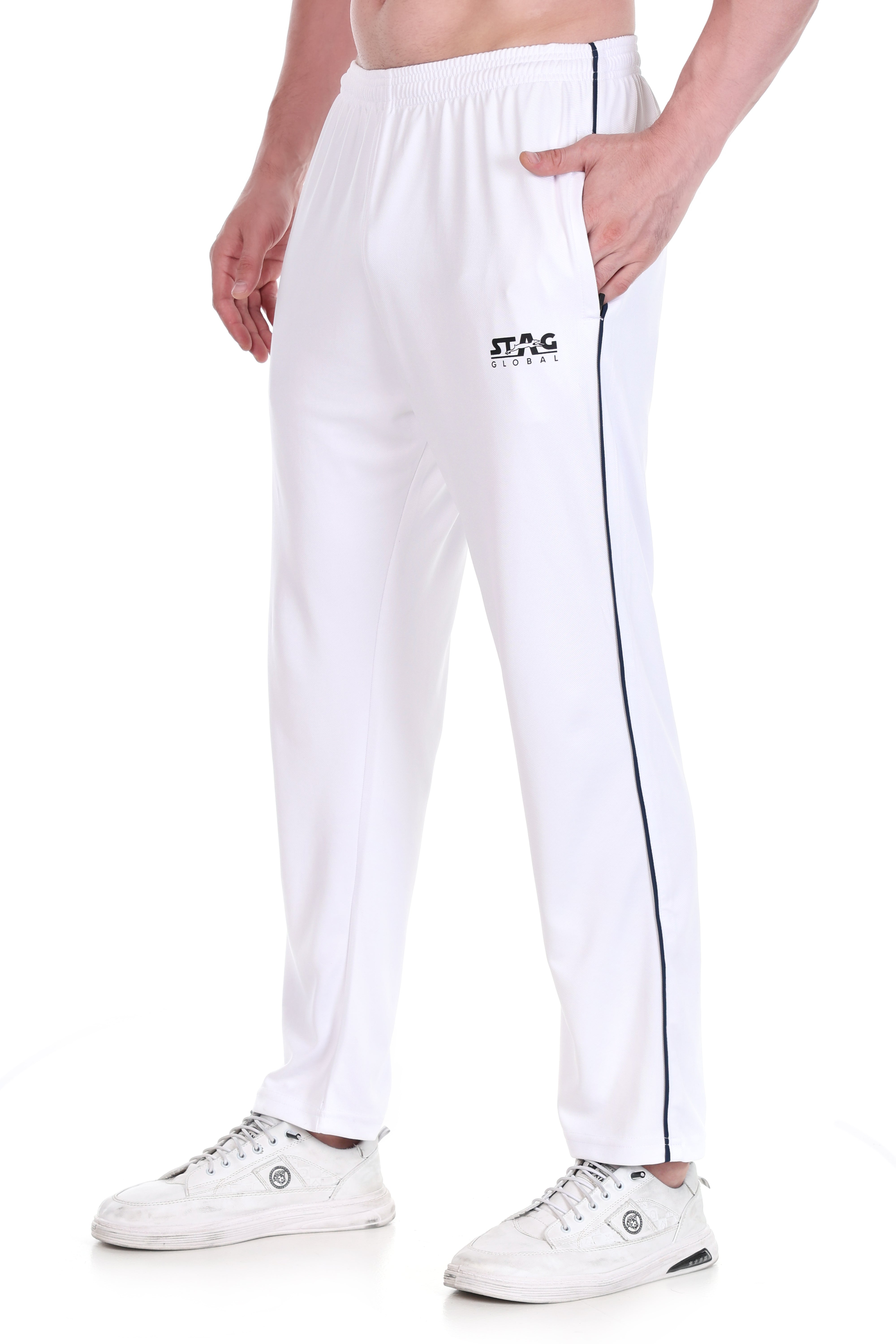 Stag Global APX Pure White Half Sleeve Sports Set for Men & Women | Collared T-Shirt with Track Pant | Moisture Wicking | 4-Way Stretch