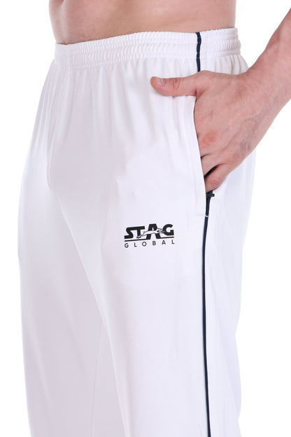 Stag Global APX Pure White Sports Track Pant for Men | Interlock Fabric | 140 GSM | Stretchable Athletic Lower