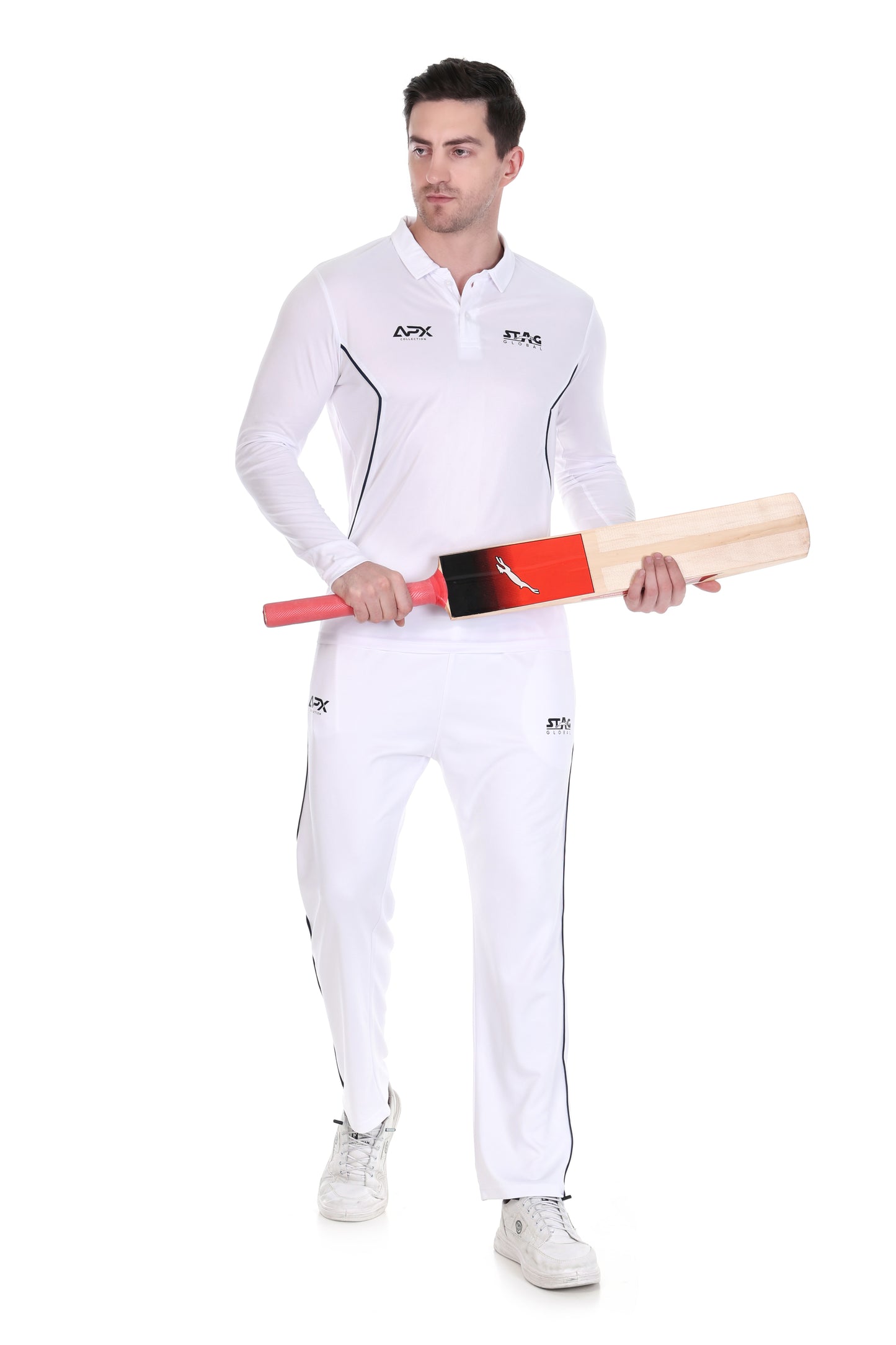 Stag Global APX Pure White Full Sleeve Sports Set for Men & Women | Collared T-Shirt with Track Pant | Moisture Wicking | 4-Way Stretch