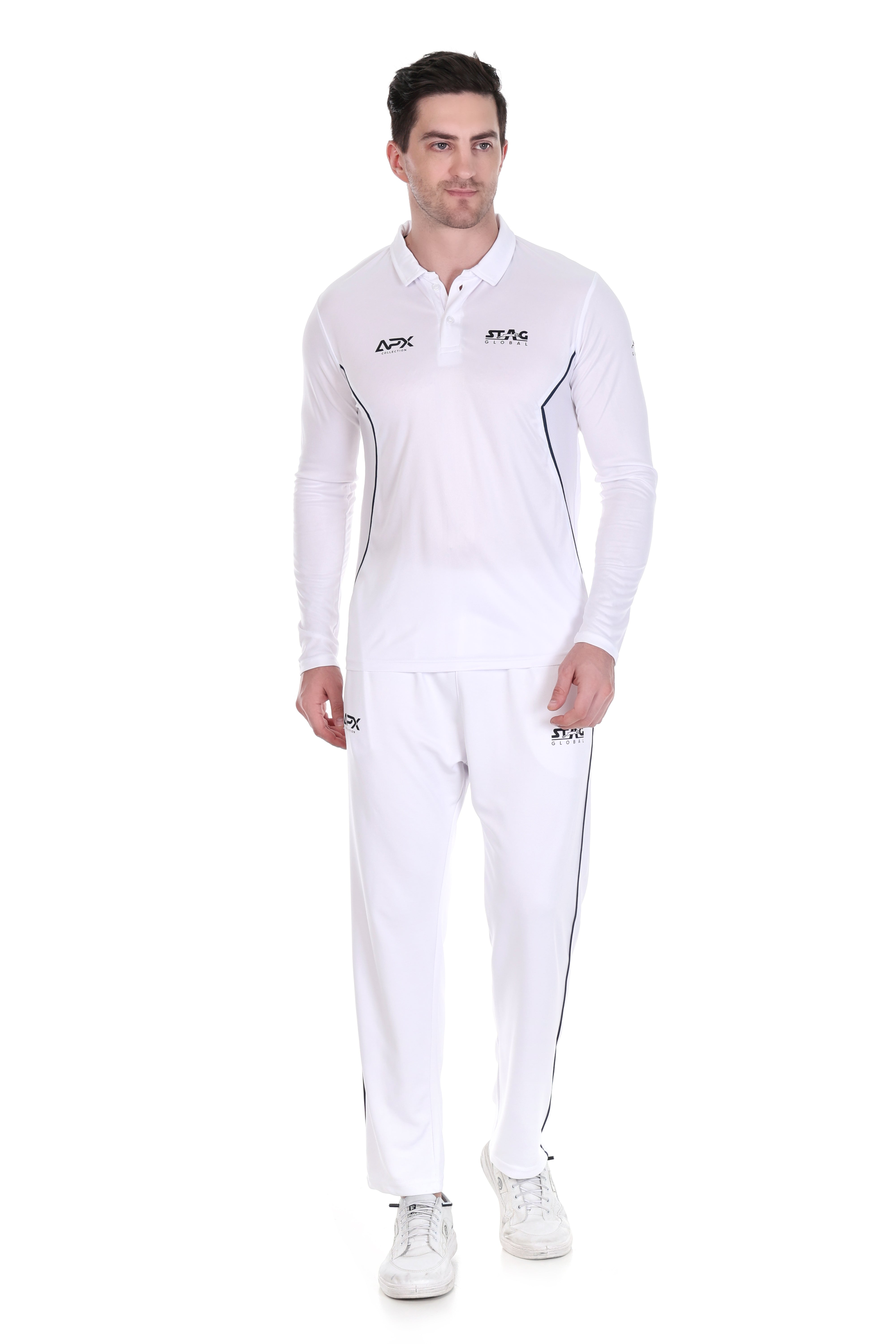 Stag Global APX Pure White Full Sleeve Sports T-Shirt for Men | Collar Neck | 4-Way Stretch | Moisture Wicking | 140 GSM