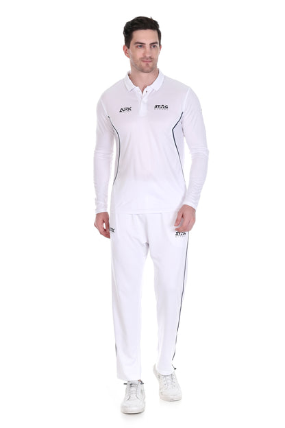 Stag Global APX Pure White Full Sleeve Sports T-Shirt for Men | Collar Neck | 4-Way Stretch | Moisture Wicking | 140 GSM