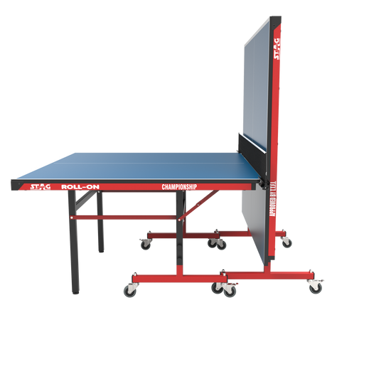 STAG GLOBAL Championship Roll-On Table Tennis  TT Table – 22mm Top Thickness with 2 TT Rackets, 6 Balls, 1 Table Cover & Clamp Net