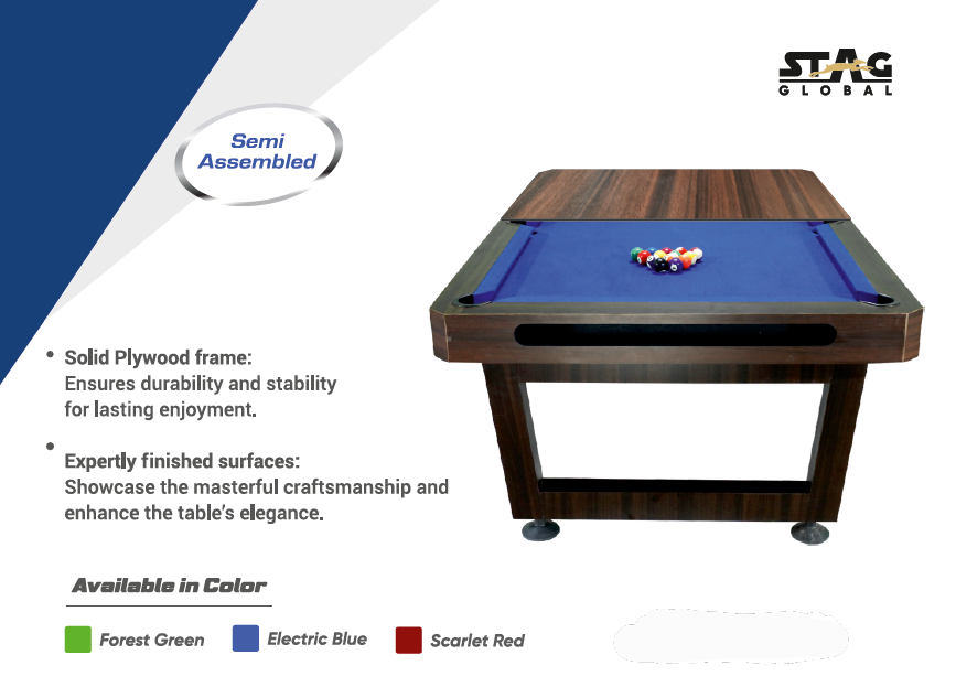 Stag Global 3 in 1 Multi-Functional Pool Table with Table Tennis Table and Dinning Table || 4 feet x 8 feet || Wooden Table || All Accessories Included