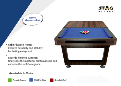 Stag Global 3 in 1 Multi-Functional Pool Table with Table Tennis Table and Dinning Table || 4 feet x 8 feet || Wooden Table || All Accessories Included