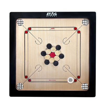 STAG GLOBAL Midi Carrom Board Set | 20x20 Inch with Coins | Striker & Powder | Smooth Finish