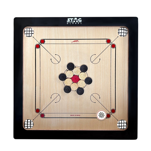 STAG GLOBAL Midi Carrom Board Set | 20x20 Inch with Coins | Striker & Powder | Smooth Finish