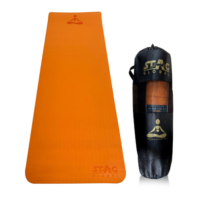 STAG GLOBAL Yoga Mantra Plain Orange Mat With Strap, 6MM Thickness